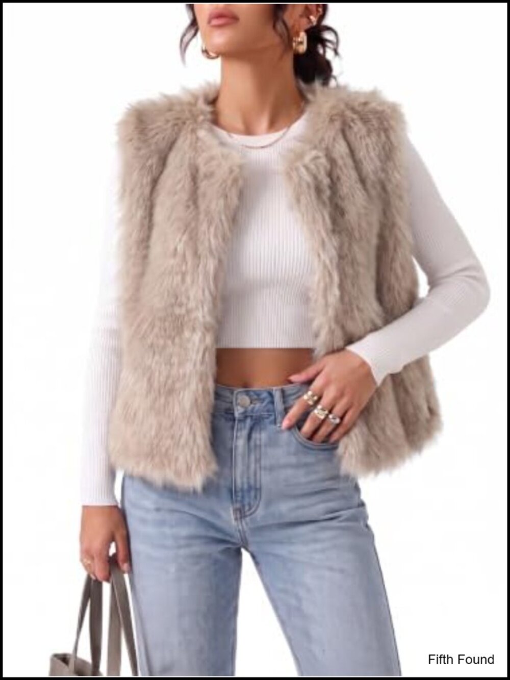 Faux Fur Vest with Pockets Cropped Fuzzy Winter Layering